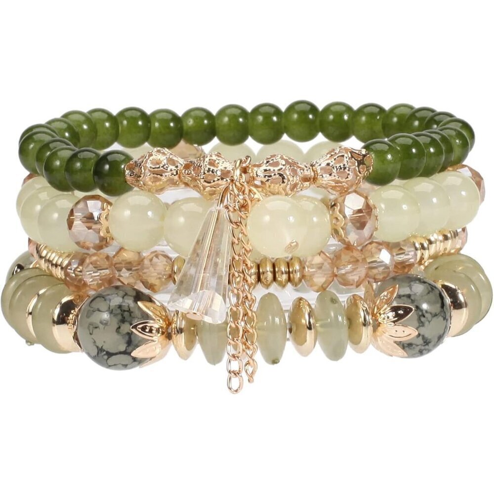 4Pcs Boho Beaded Bracelets Set for Women & Men - Colorful Crystal & Gold